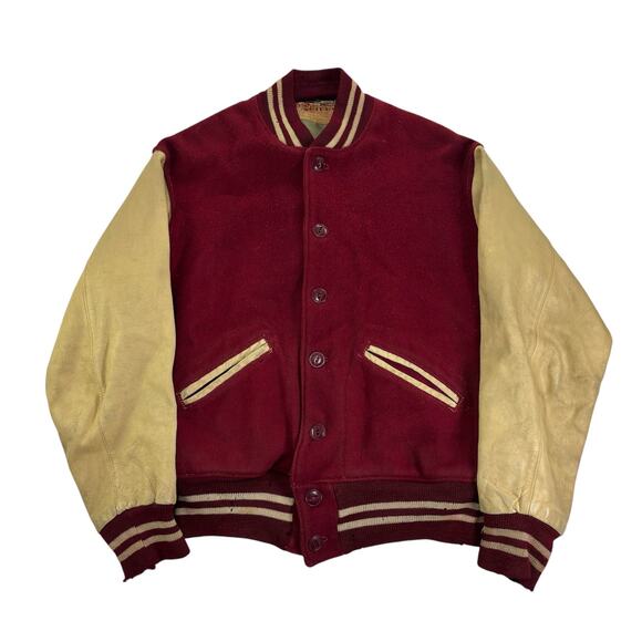 True Vintage 60s Wisconsin Badgers Varsity Letterman Wool Leather Sleeve Jacket - Picture 2 of 16